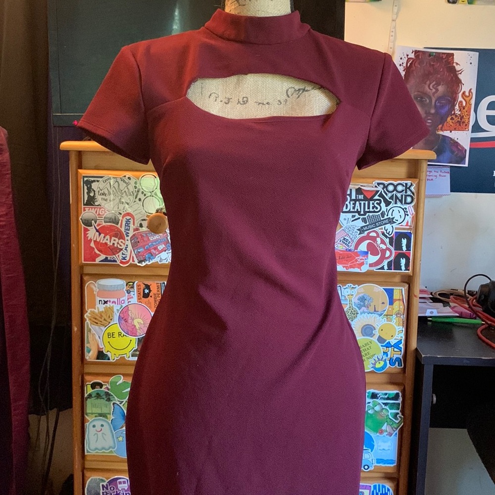 Stylish Maroon Zip-Up Bodycon Dress (Size 6)